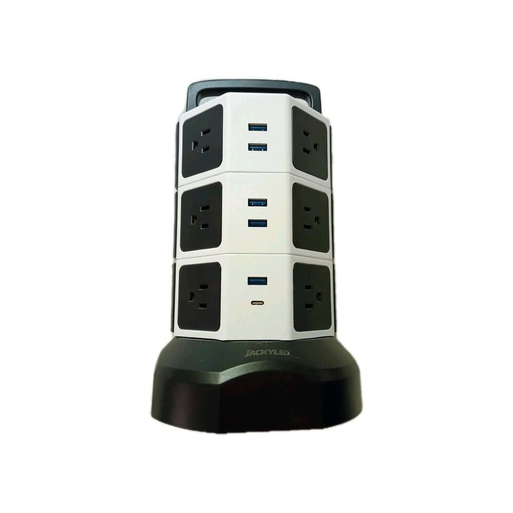 JACKYLED Power Strip Tower Surge Protector (QK1260-U3) - 12 Outlets, 6 USB 1 C